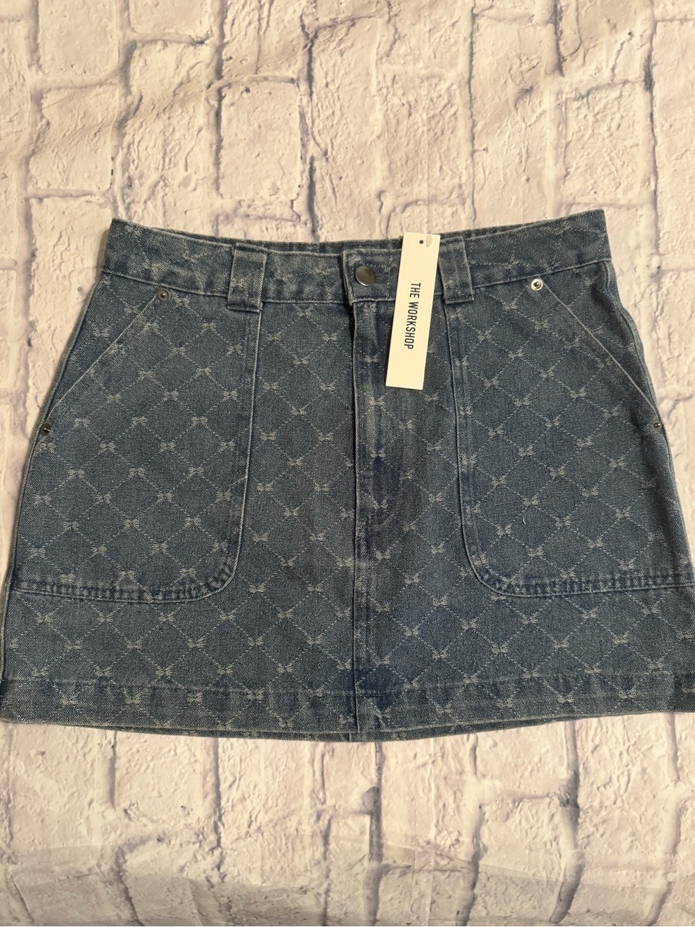 Workshop Republic Clothing Blue Patterned Denim Mini Skirt